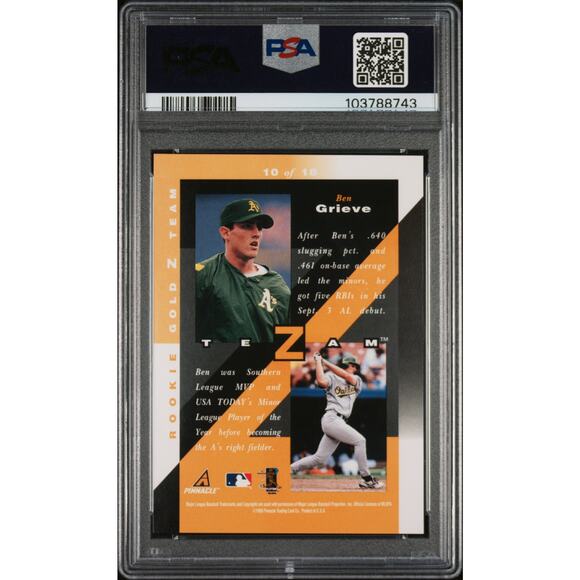 1998 Zenith Z-Team Gold #10 Ben Grieve RC PSA 10 GemMint Oakland Athletics Pop 1 - Picture 2 of 5